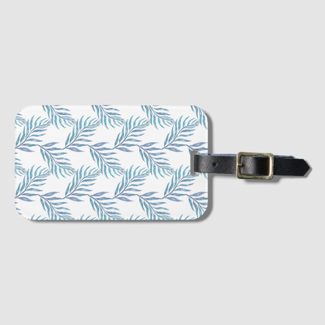Etiqueta De Bagagem Abstract blue palm leaves (Frente Horizontal)