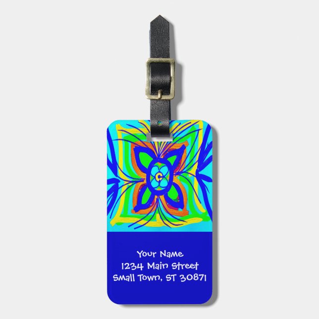 Etiqueta De Bagagem Abstrato Butterfly Flower Kids Doodle Teal Limão (Frente Vertical)