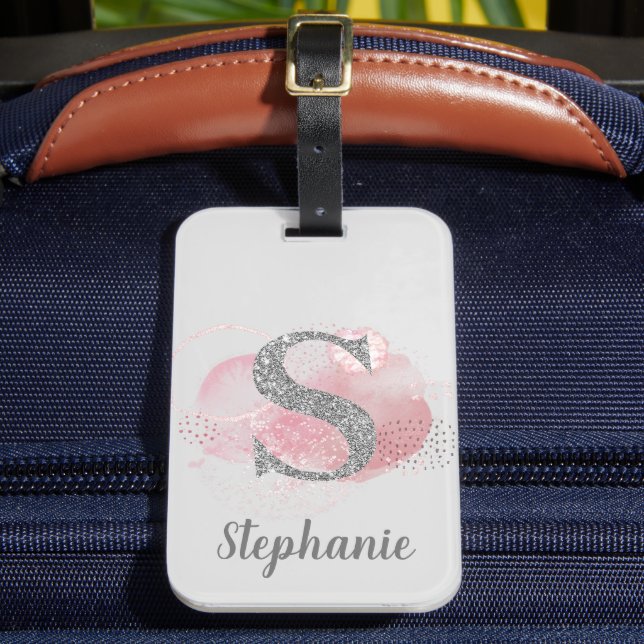 Etiqueta De Bagagem Abstrato de Aquarela e Letra Lítida S (Frente Insitu 2)