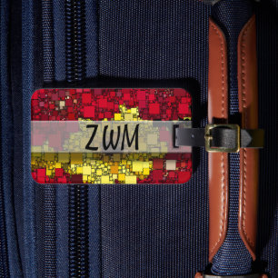 Etiqueta De Bagagem Abstrato de mosaico geométrico vermelho, amarelo 