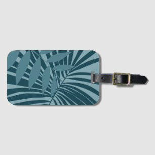 Etiqueta De Bagagem abstrato de palma e folha tropical em cinza azul
