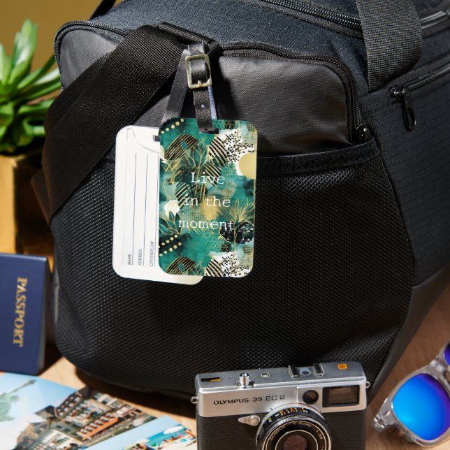 Etiqueta De Bagagem Abstrato Dourada verde (Frente e Verso)