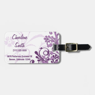 Etiqueta De Bagagem Abstrato Floral Branco Roxo Legítimo Personalizado