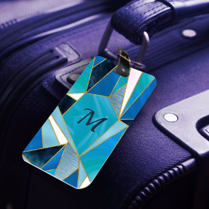 Etiqueta De Bagagem Abstrato geométrico de chic blue aqua