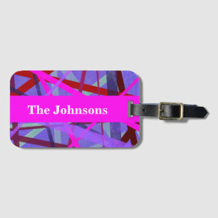 Etiqueta De Bagagem Abstrato Geométrico Moderno de Formas Rosa e Púrpu