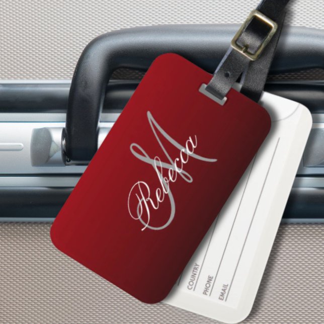 Etiqueta De Bagagem abstrato marsala maroon cinzas monogramas (abstract marsala maroon grey burgundy monograms luggage tag)