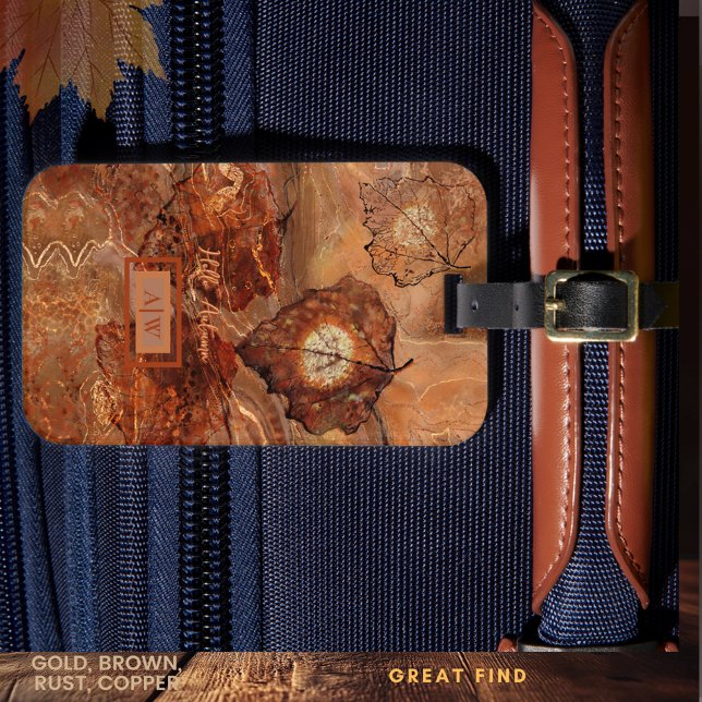 Etiqueta De Bagagem Abstrato moderno, castanho deixa etiqueta de bagag (Modern Abstract Fall Brown Leaves Luggage Tag)