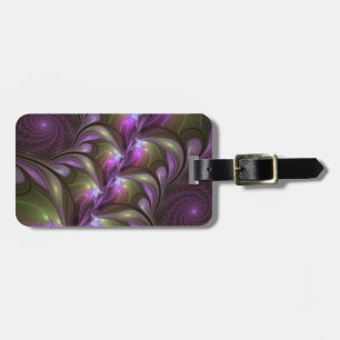 Etiqueta De Bagagem Abstrato Violet Roxo Khaki Fractal Colorida