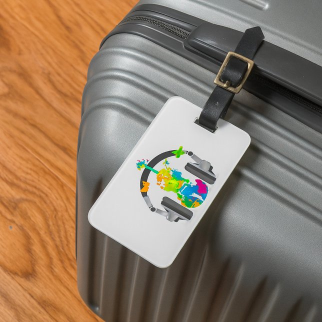 Etiqueta De Bagagem Abstrato Violin com Fones de ouvido e Arte Musical (Criador carregado)