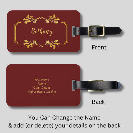 Etiqueta De Bagagem Adicionar nome, Dourado amarelo no vermelho escuro