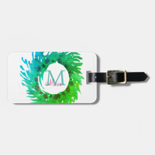 Etiqueta De Bagagem Adicionar uma coroa verde de Natal verde-rosa com 