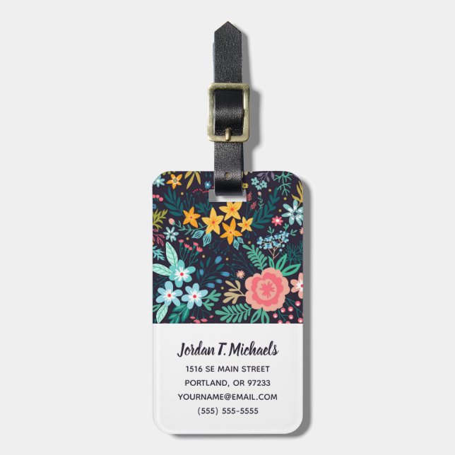 Etiqueta De Bagagem Adicione seu teste padrão floral colorido | bonito (Frente Vertical)