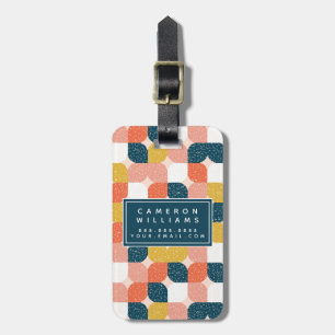 Etiqueta De Bagagem Adicione seu teste padrão geométrico retro do