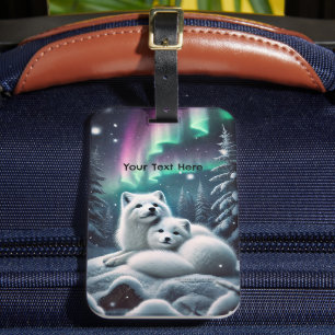 Etiqueta De Bagagem Adorando Raposas Árcticas Luzes Nortes Floresta Ne