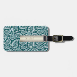 Etiqueta De Bagagem Adorável azul-turquesa e branco paisley-personaliz
