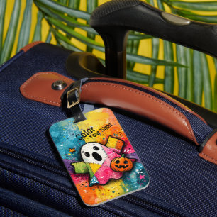 Etiqueta De Bagagem Adorável Fantasma de Patchwork Arte Colorida de re