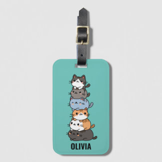 Etiqueta De Bagagem Adorável Pilha de Gatos Kawaii Fofos