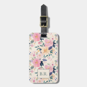 Etiqueta De Bagagem Aestética Romântica Floral Elegante Rosa Esbranqui
