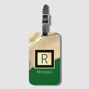 Etiqueta De Bagagem Ágata Dourada, Caixa Preta, Nome/Monograma, Verde