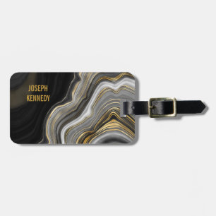 Etiqueta De Bagagem Agate de tendências preto e Dourado personalizado