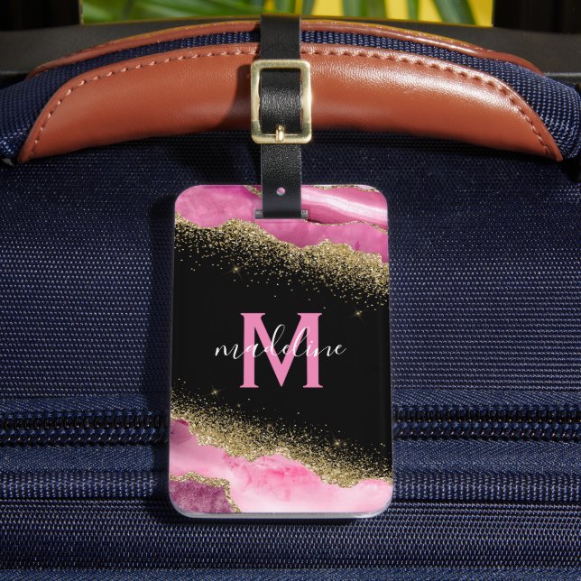 Etiqueta De Bagagem Agato de Geodo Rosa Monograma (Frente Insitu 2)