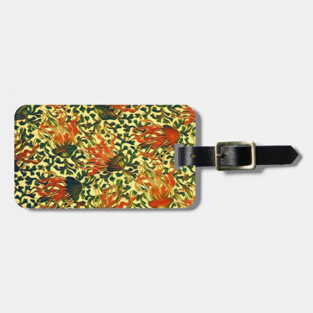 Etiqueta De Bagagem Águas-vivas tropicais subaquáticas Oceanas de arte (Frente Horizontal)