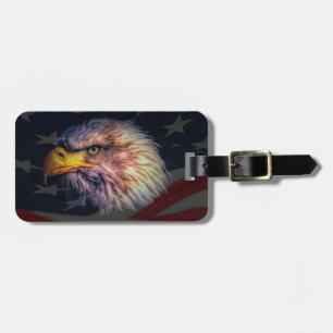 Etiqueta De Bagagem Águia Balda Americana com Bandeira