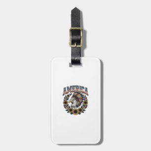 Etiqueta De Bagagem Águia Patriótica América Girassol Vintage