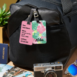 Etiqueta De Bagagem Ailani Havaiano Hibisco Tropical - Rosa
