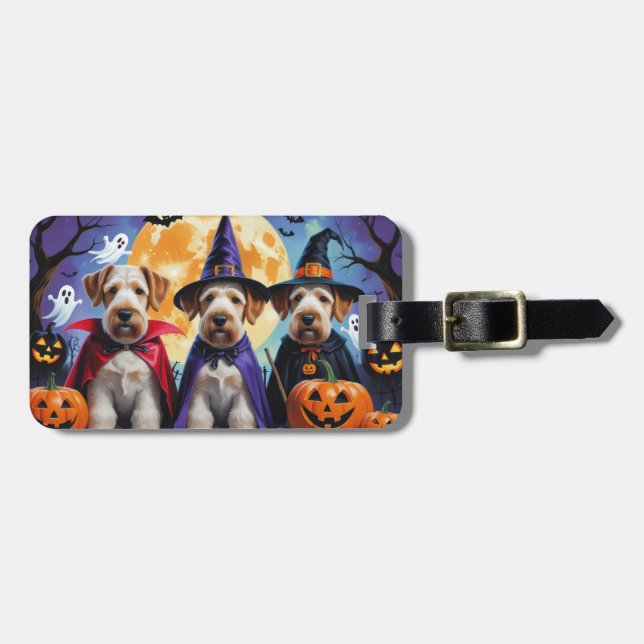 Etiqueta De Bagagem Airedale Terrier Dogs Pumpkin Halloween Engraçado (Frente Horizontal)