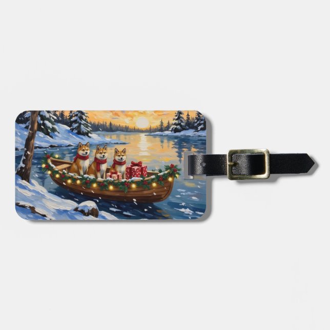 Etiqueta De Bagagem Akita Christmas Boat Holiday (Frente Horizontal)