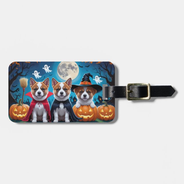 Etiqueta De Bagagem Akita Dogs Pumpkin Halloween Engraçado (Frente Horizontal)