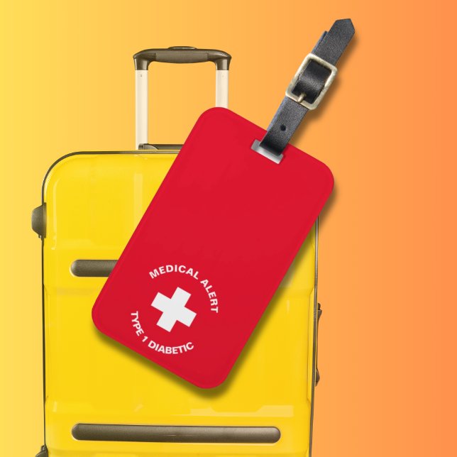 Etiqueta De Bagagem Alerta Médico Personalizado Vermelho Diabético (Personalised Medical Alert Diabetic Red Luggage Tag
)
