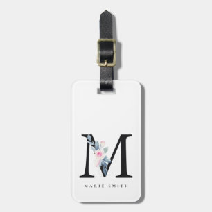 ETIQUETA DE BAGAGEM ALFABETES BLUES BLUES BLUH FLORAL NOME LETRA M