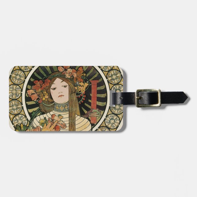 Etiqueta De Bagagem Alfonse Mucha Trappistine Nouveau (Frente Horizontal)