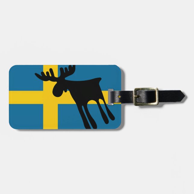 Etiqueta De Bagagem Älg / Moose med Svenska flaggan (Frente Horizontal)