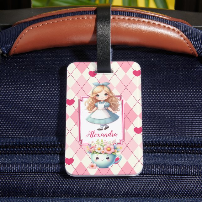 Etiqueta De Bagagem Alice Personalizada Bonita na Terra das Maravilhas (Verso Insitu 4)