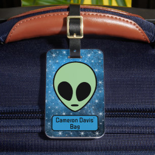 Etiqueta De Bagagem Alienígena Verde Divertido Personalizado