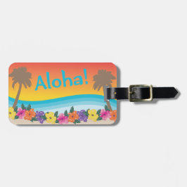 Etiqueta De Bagagem Aloha! Cena tropical do pôr do sol do Havaí