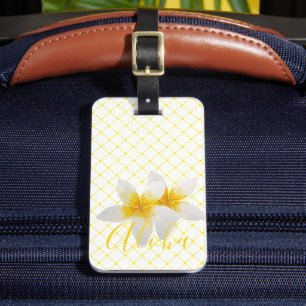 Etiqueta De Bagagem Aloha Flor Tropical Elegante e Estrelos Amarelos