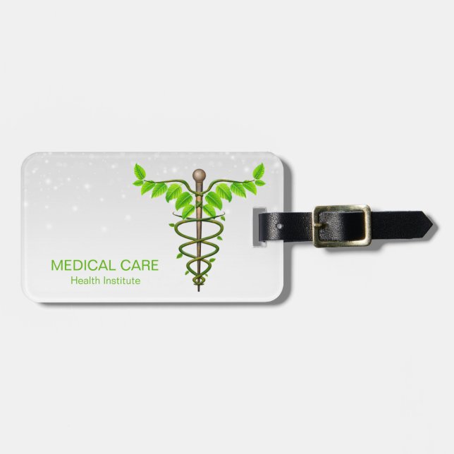 Etiqueta De Bagagem Alternativo Médico Caduco Verde Folha Branca (Frente Horizontal)
