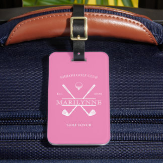 Etiqueta De Bagagem Amante de Golfe Cruz Clube Rosa