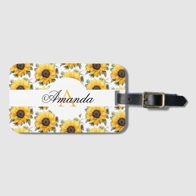 Etiqueta De Bagagem Amarelo Amarelo Nome Girassol Monograma (Frente Horizontal)