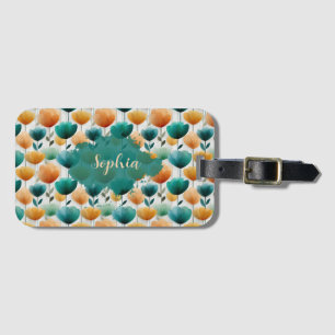 Etiqueta De Bagagem Amarelo Floral Vintage da Primavera e Verde