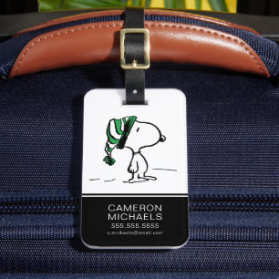 Etiqueta De Bagagem Amendoins   Boné de Neve Verde Snoopy