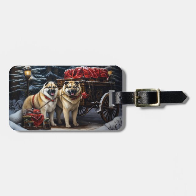 Etiqueta De Bagagem American Akita Snowy Sleigh Passear Decência de Na (Frente Horizontal)