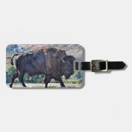 Etiqueta De Bagagem American Bison Roaming no Grassland Setting