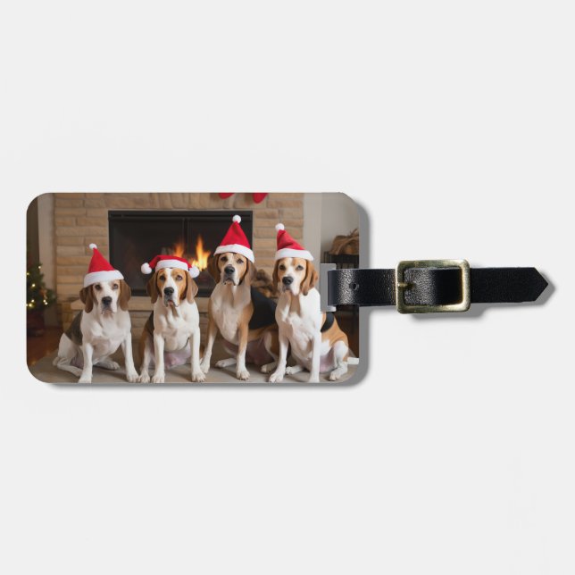 Etiqueta De Bagagem American English Foxhound Lareira Natal (Frente Horizontal)