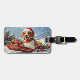 Etiqueta De Bagagem American English Foxhound no trenó de Natal