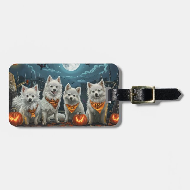 Etiqueta De Bagagem American Eskimo Halloween Spooky (Frente Horizontal)